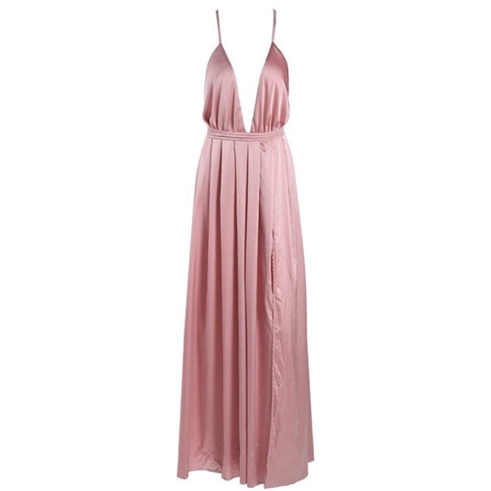 Strappy Deep V Summer Slit Maxi Evening Dress - Picture 1 of 5